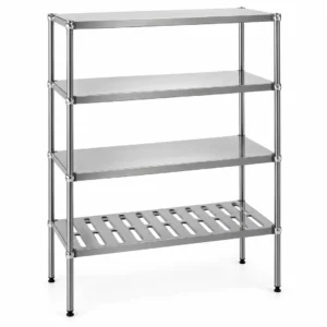 Rayonnage à plateaux inox et aluminium – 4 niveaux